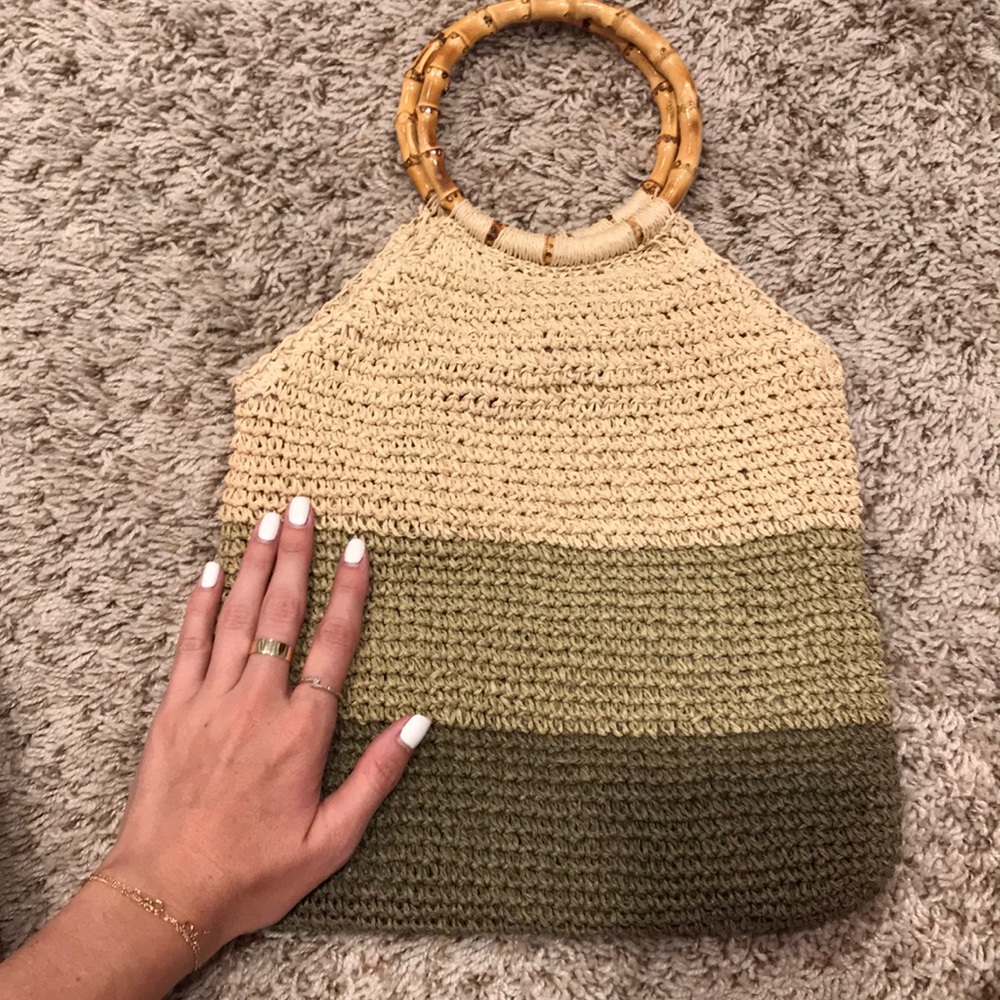 Wicker purse with bamboo handles